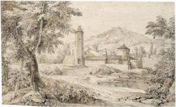 View Of A Fortified Italianate Village In A Hilly Landscape - view 1