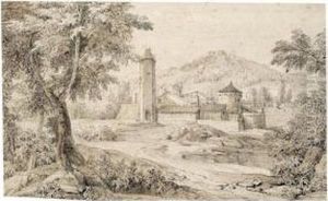 View Of A Fortified Italianate Village In A Hilly Landscape by Abraham Genoels