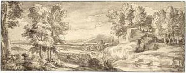 Panoramic Italianate Landscape With A Figure Resting In The Foreground - view 1