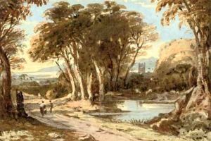 Travellers in an extensive landscape by John Varley