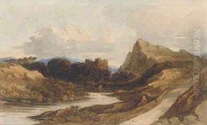 A Castle in a river landscape by John Varley
