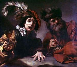 Two Men Drinking by Claude Vignon