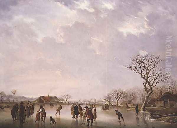 Winter Scene with Hockey Players and Other Figures - view 1