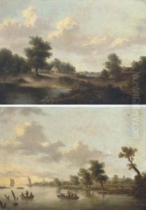 A Landscape With Anglers At A Pond by Norbert Joseph Carl Grund