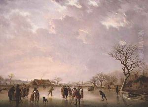 Winter scene with skaters by Andries Vermeulen