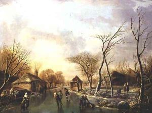 Skating on a frozen canal by Andries Vermeulen
