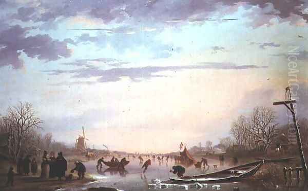 Skating scene on a frozen river - view 1