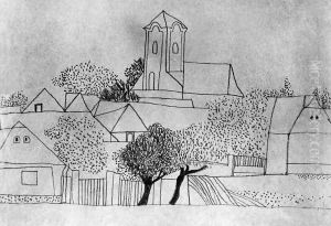 Churches, Trees, Dotted Forms 1934 by Lajos Vajda