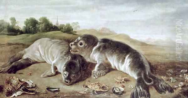 Two Young Seals on the Shore, c.1650 - view 1