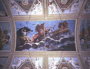 The Personification of Night riding across the sky in a chariot, ceiling painting by Antonio Maria Viani