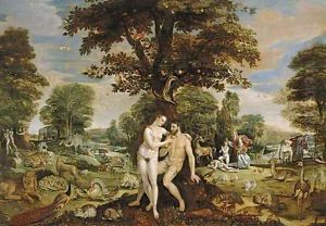 The Garden of Eden, with the Fall of Man, the Creation of Eve, and the Expulsion from the Garden by Maarten de Vos