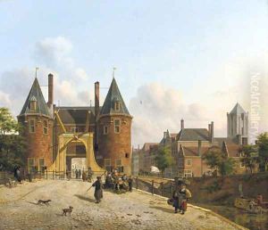 View of the Weerdpoort in Utrecht with the St. Jacobskerk in the distance by Jan Hendrik Verheyen