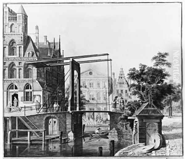 A Town with Figures by a Drawbridge - view 1