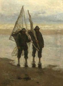 Fishermen on the beach by Isidore Verheyden