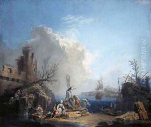 Seascape with Fisherman on a Rocky Shore