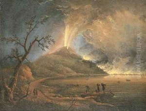 Vesuvius erupting at night