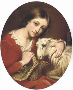 A young girl with a sheep by Charles Verlat