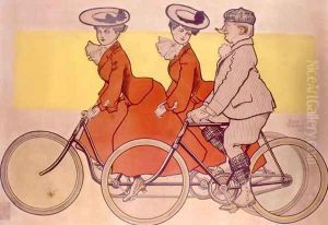 Man on a bicycle and women on a tandem, 1905 by Rene Vincent
