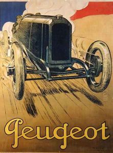 Poster advertising a Peugeot Racing Car, c.1918 by Rene Vincent