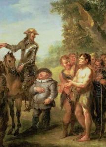Don Quixote frees the galley slaves, from Cervantes Don Quixote by John Vanderbank
