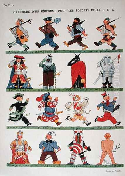 The Search for a uniform for the soldiers of the League of Nations, cartoon from Le Rire, 1933 - view 1