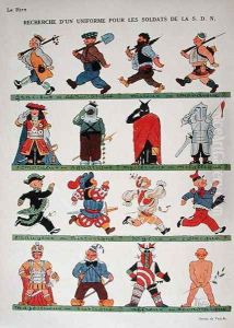 The Search for a uniform for the soldiers of the League of Nations, cartoon from Le Rire, 1933 by Armand Vallee