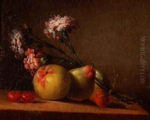 Carnations, pears, cherries and apple on a table by Anne Vallayer-Coster