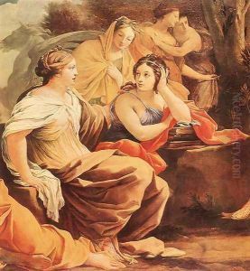 Parnassus or Apollo and the Muses (detail-2) c. 1640 by Simon Vouet
