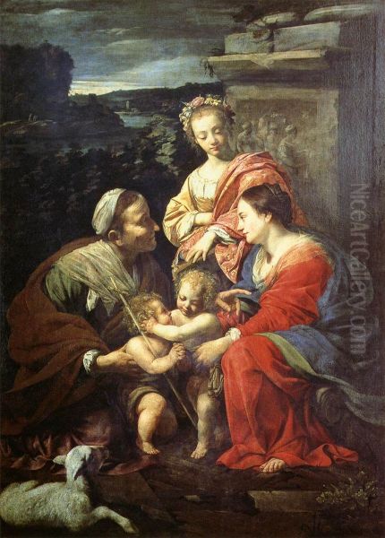 The Holy Family with Sts Elizabeth, John the Baptist and Catherine by Simon Vouet