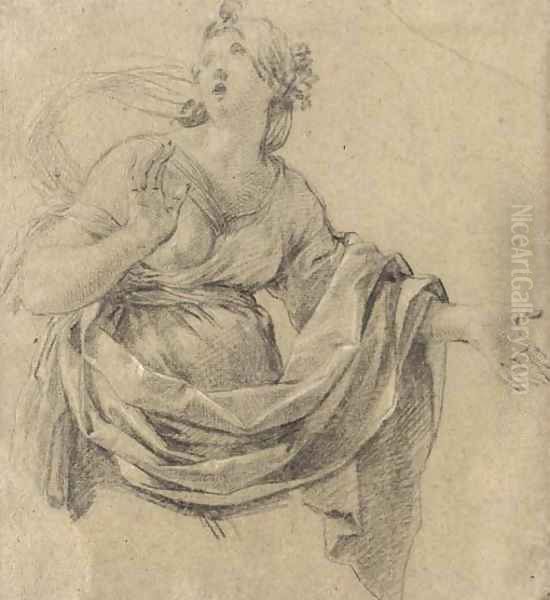 A woman looking up to the left, three-quarter-length - view 1