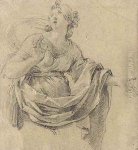 A woman looking up to the left, three-quarter-length by Simon Vouet