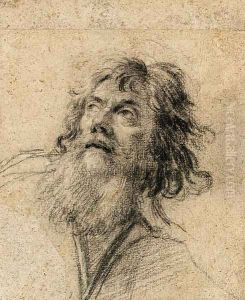 The Head of a bearded Man, looking up to the left by Simon Vouet