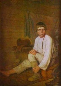 Peasant Boy Putting On Bast Sandals 1823-1827