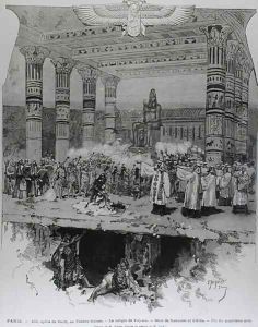 The Temple of Vulcan with the Death of Radames and Aida, scene from Act IV of Aida by Guiseppe Verdi 1813-1901 engraved by Fortune Louis Meaulle, 1871 by Daniel Urrabieta Vierge