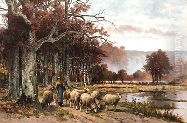 Sheep grazing under a tree - view 1