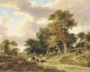 View in the Valley of the Yare, with a drover and cattle on a track