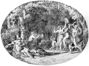 A bacchanal in a forest by Jacques-Antoine Vallin