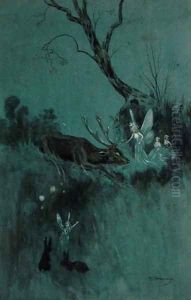 A stag brought low by shot from bow, long dying, his last moments soothed by nature's softest mood by Raymond John Vandenbergh