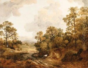 A Wooded Landscape With Shepherds And Cows