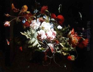 Still Life of Flowers on a Ledge by Simon Pietersz. Verelst