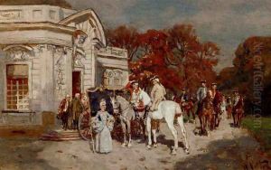 Elegant Company At A Summer House by Wilhelm Velten