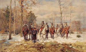 German cavalry in a winter landscape by Wilhelm Velten