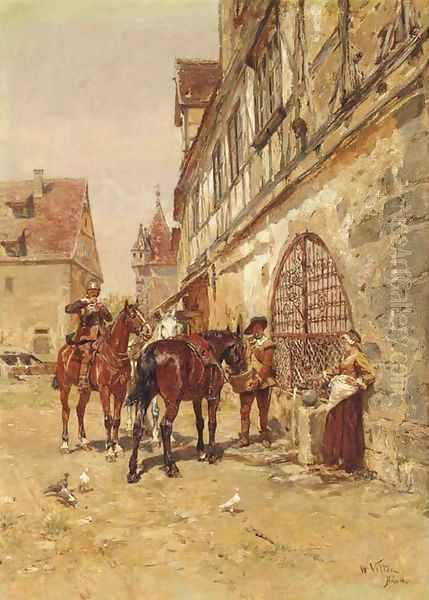 Travellers resting in a village - view 1