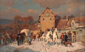 Travellers outside an inn by Wilhelm Velten