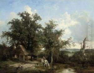 Figures Watering A Horse Beside A Country Road Figures Watering A Horse Beside A Country Road
