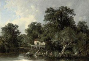 Young Anglers By A Watermill
