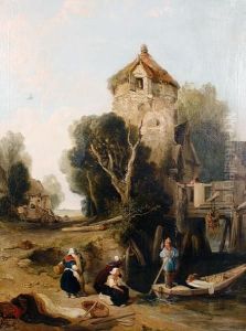 Figures On The River Bank, Before Atower