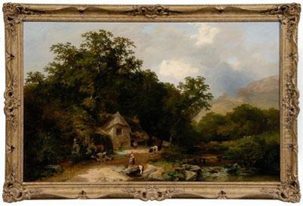 A Wooded Landscape With Cottage And Figures - view 1