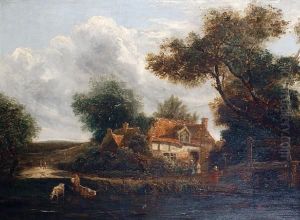Cattle Watering By A Cottage
