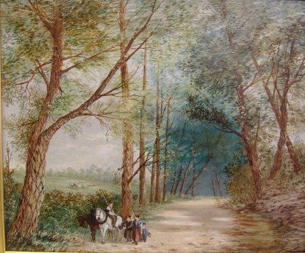 Of Figures In A Wooded Lane - view 1